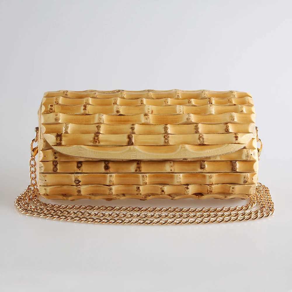 Nilerun Brand Long Adjustable Chain Unique Handmade Natural Wood Rattan Straw Bamboo Root Cross Body Shoulder Messenger Bag W251031