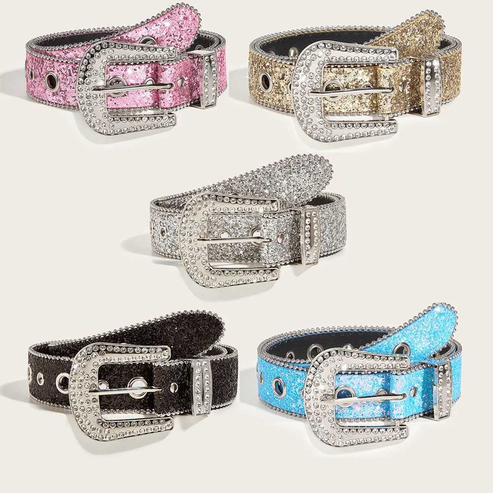 Stylish Rhinestone Western Cowgirl Style Y2K Belt Sparking Pu Leather BB Belts Jeans Dress Accessories For WomenW251030