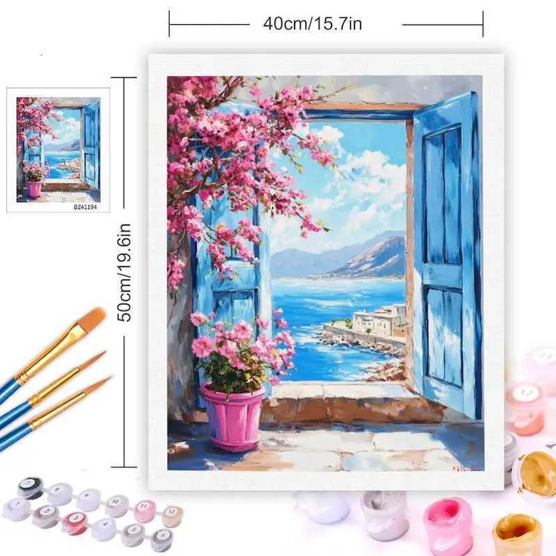 GATYZTORY Diy Painting By Numbers For Adults Window Fower Acrylic Drawing On Canvas Painting Kits For Home Decoration C251031