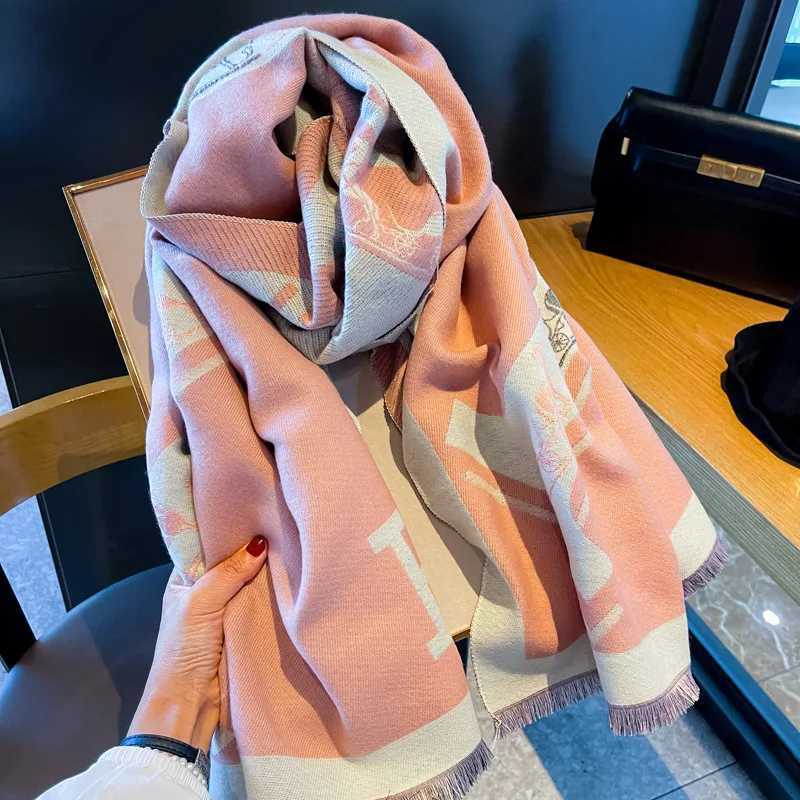 Fashion Acrylic Winter Scarf Women Fashion Letter Print Thick Warm Fake Cashmere Shawl Wrap Scarves Hijabs for Woman Bufandas C251031