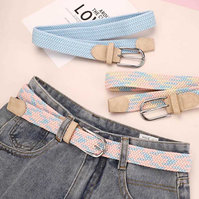 new nopunching belt womens hundred matching jeans elastic pin buckle student lazy cloth belt canvas braided beltW251030