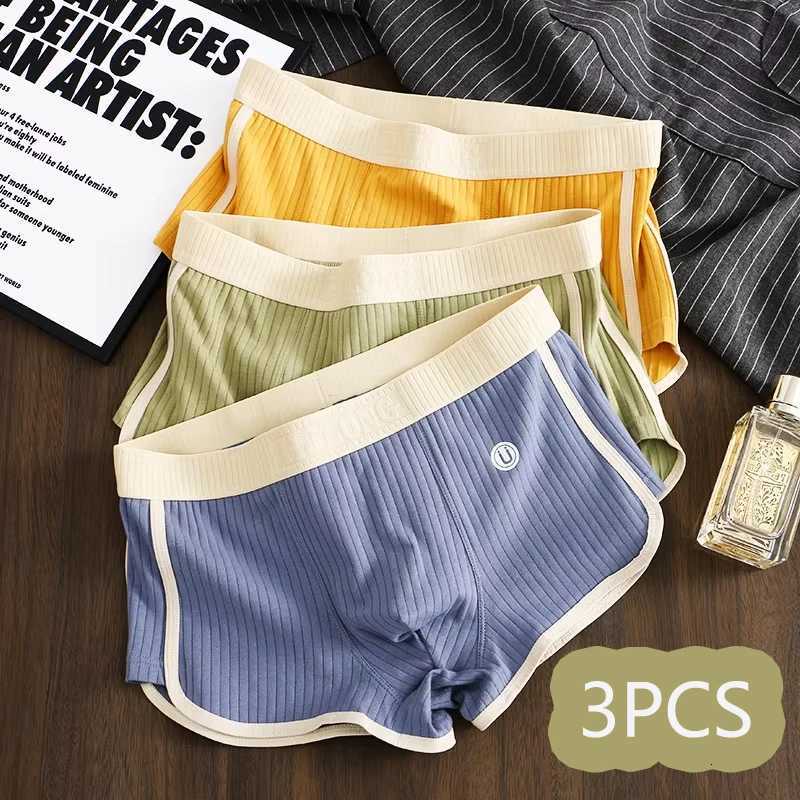 3PCS Mens Four Seasons Underpants Slim Panties MidWaist Simple Breathable Comfortable Boxer Shorts Vertical Stripe Soft PantyT251031