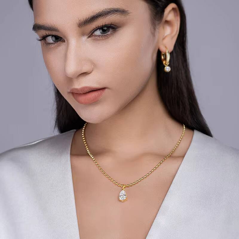 Moissanite Chain Pear 913mm 925 Sterling Silver VVS D Gold Colored GRA Certified Moissanite Jewelry Pendant Necklace