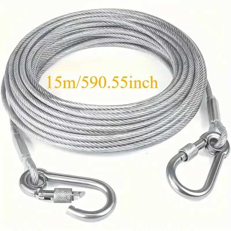 46m9m15m Double Leashes Stainless Steel Dog Tie Strap Cable Leash Raction Rope with Metal Buckle Steel Wire Collar Outdoor C251031