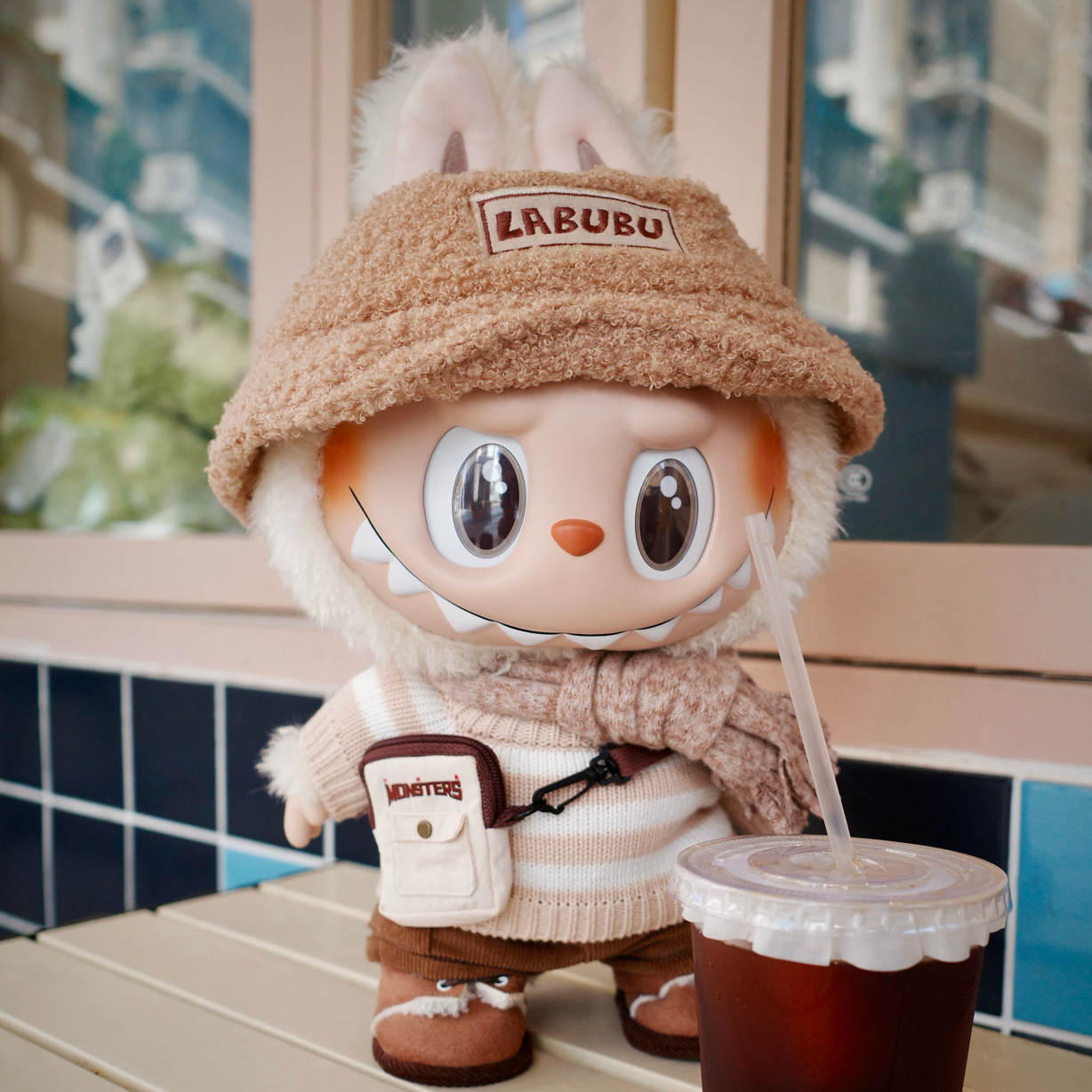 High Quality The MONSTERS 38CM Big Labubu Doll DRESS BE LATTE Vinyl Plush Toy Action Figure Overalls Stuffed Dolls Children Gifts