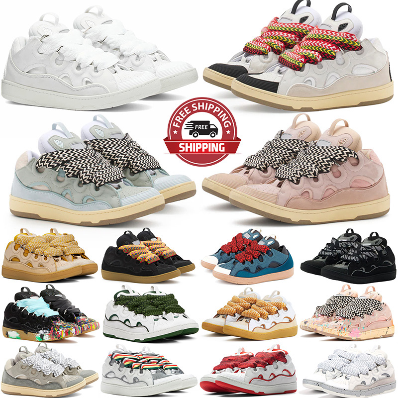 Free Shipping Designer lanvian Curb Sneakers Casual Shoes Mens Womens Leather Blue Pink White Platform Lace Up Curbs Men Women outdoor Trainers