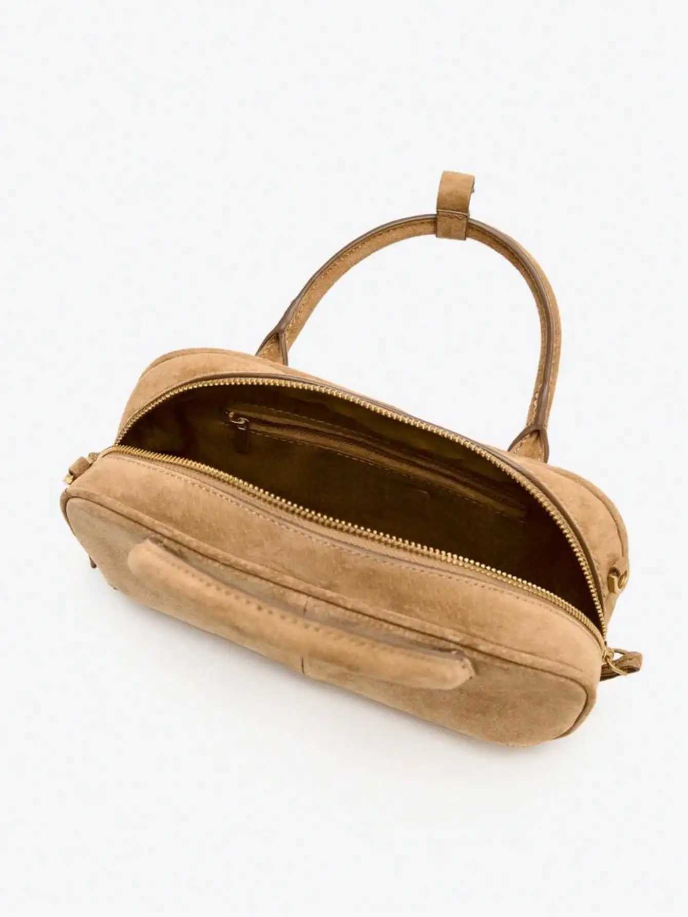 Women small double handle Microfiber leather suded Boston bag 2025 autumn winter new camel with strap crossbody Z251029 - view 6