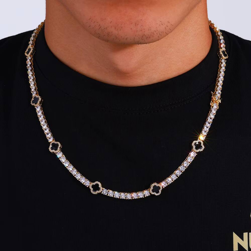 2025 New Trendy Fashion Jewelry Clover Necklace Lucky Grass Bracelet Tennis Chain Hip Hop Jewelry Famous Design Jewelry