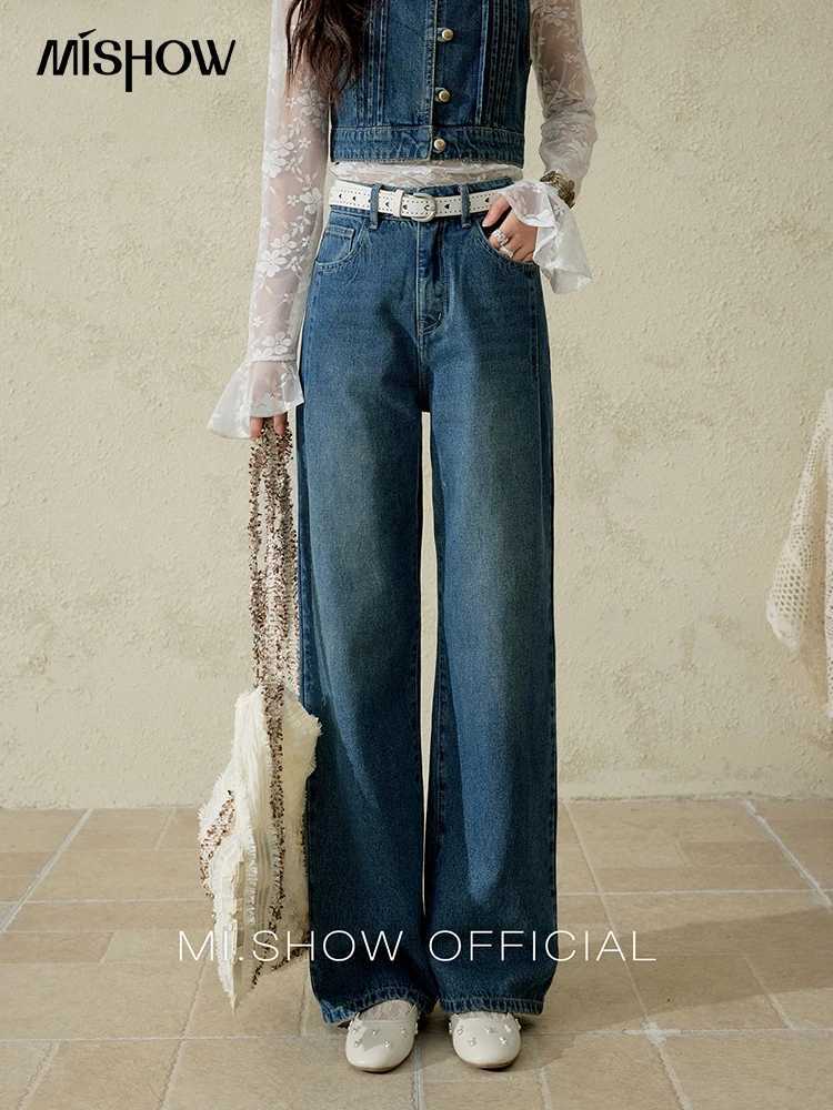 MISHOW Casual Straight Leg Jeans for Women 2025 Spring Versatile Washed Loose Women Pants Fashionable Denim Pants MXE16K0874 J251031