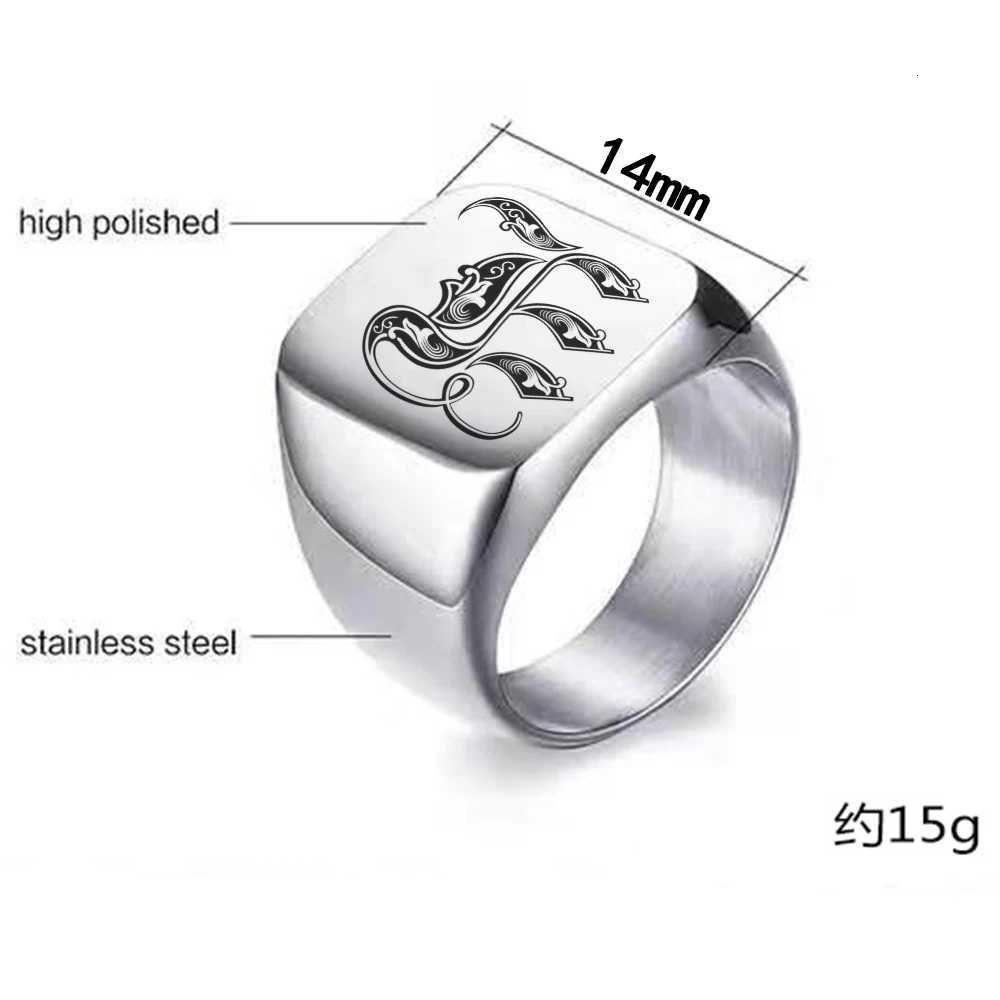 Personalised Initial Engrave A to Z Alphabet Stainless Steel Signet Blank Plain Ring Band High Polished Gold Color Tone USSizeXJ251031