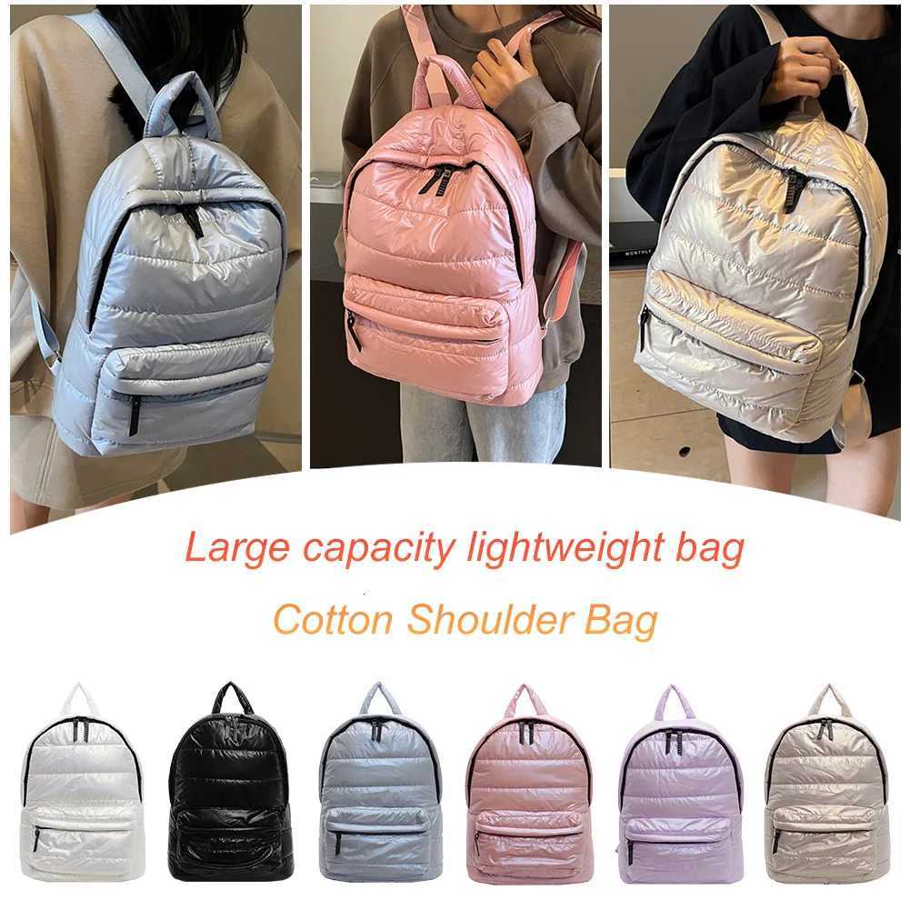 Winter Puffer Students School Bags Large Capacity Down Padded Backpack Solid Color Casual Bookbag Adjustable Strap Teen Rucksack W251031