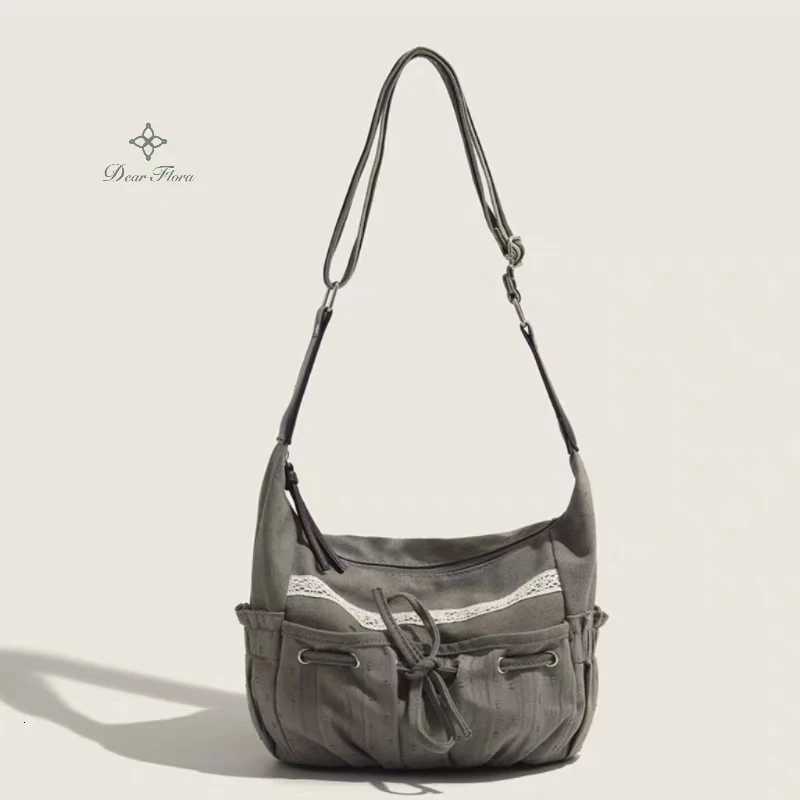 Cute Sweet Girl Bow Canvas Crossbody Bag Women Vintage Casual Shoulder Bags Ladies Retro Messenger Bag Showy Handbag Chic Purses W251031