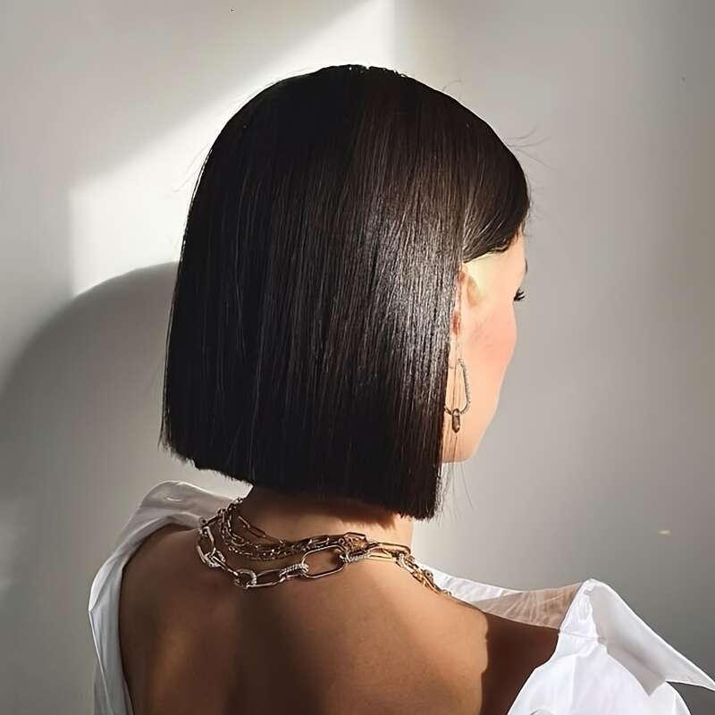 13X4x1 12/14/16 Inch Matte Black Bob With Bangs - Heat Resistant Synthetic Hair, 130% Density Straight Wig Women & Men, Natural Look For All Ethniciti