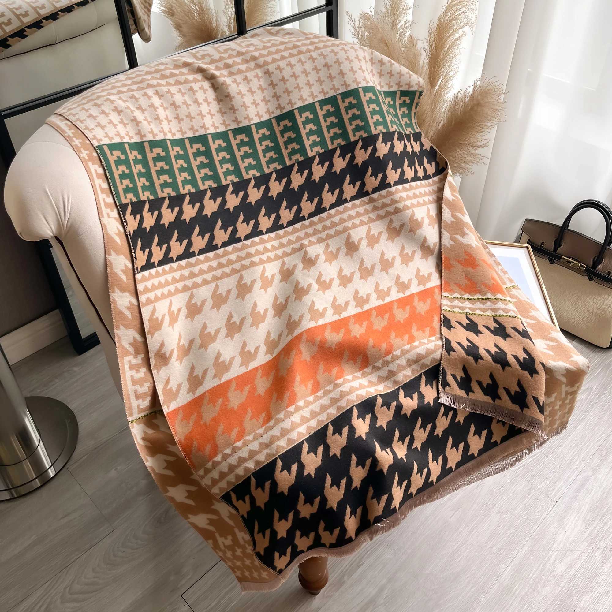 New Houndstooth Print Scarf for Women Warmer Winter Cashmere Scarves Shawls Female Thick Blanket Wraps Foulard 2025 C251031