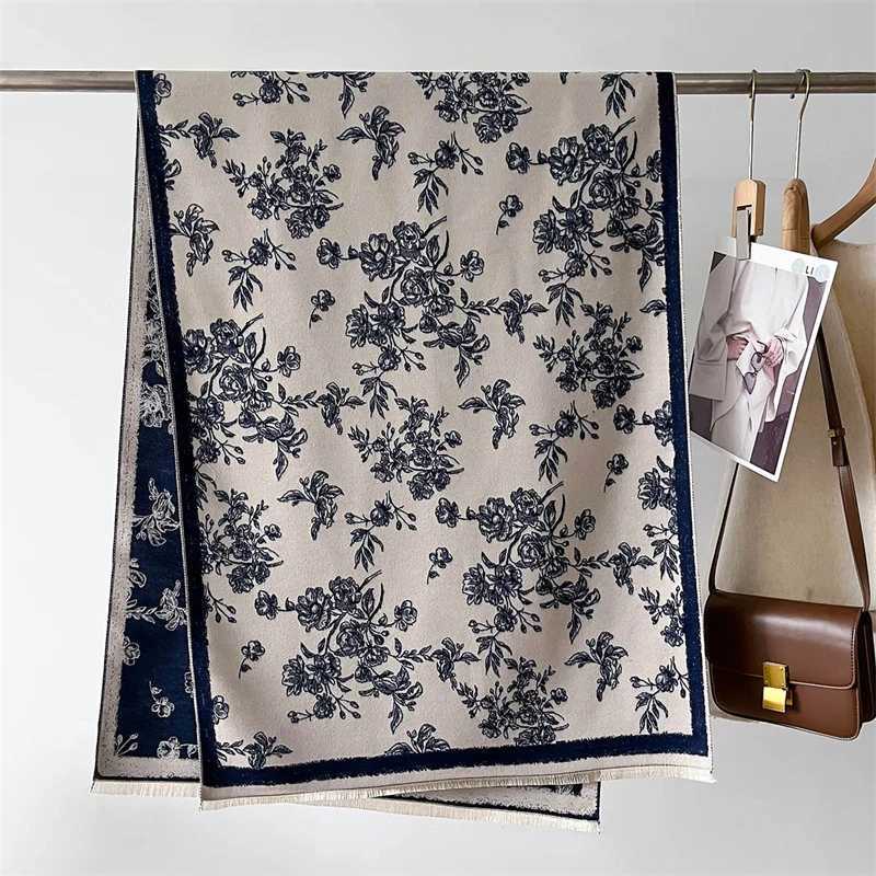 Winter Warm Shawl Elegant Floral Cashmere Scarf Women Thick Blanket Wrap Bufanda Tassel Female Long Foulard 2024 C251031