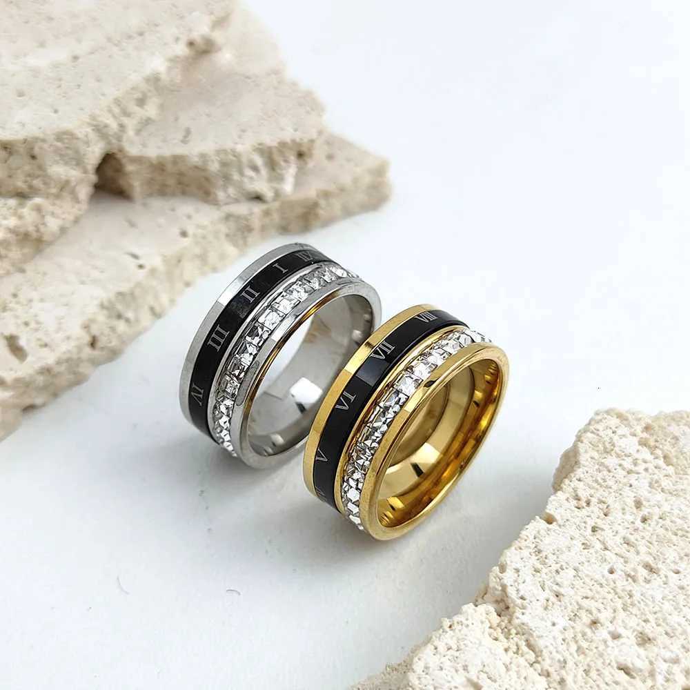 Stylish and charming stainless steel goldplated mens ring simple Roman numeral zircon womens ring wedding party jewelryXJ251031
