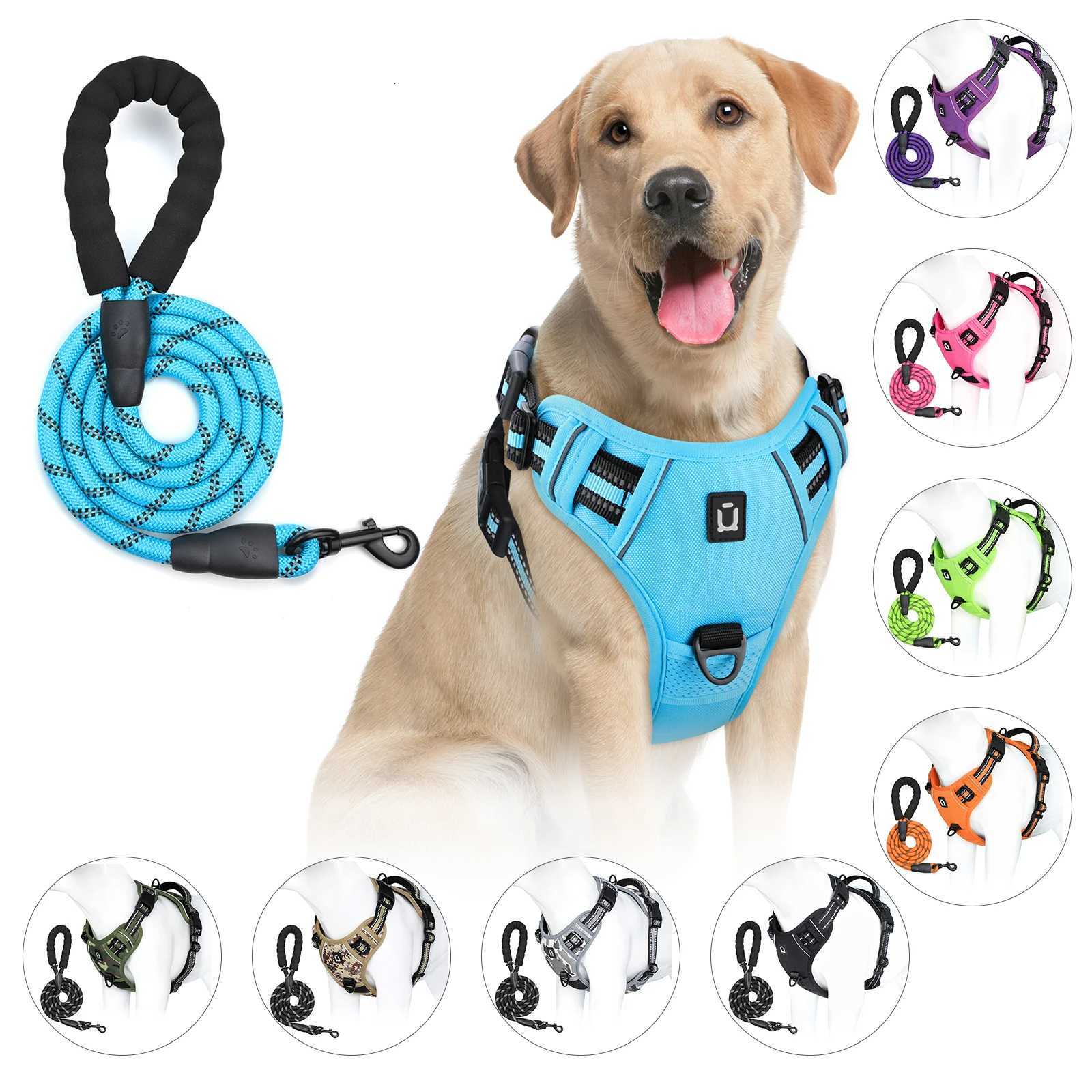 Dog Harness and Leash Combo Escape Proof No Pull Vest Harness with 5 Feet Leash Reflective Adjustable Soft Padded Pet Harness C251031