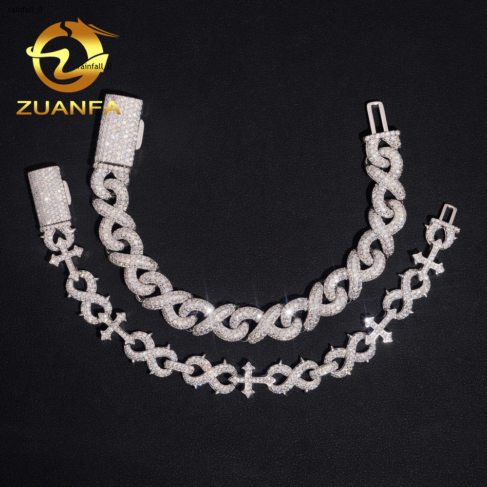 GRA Certified Moissanite Hip Hop Jewelry 13mm Iced Out Moissanite Cuban Link Bracelet 925 Silver Lab Moissanite Bracelet