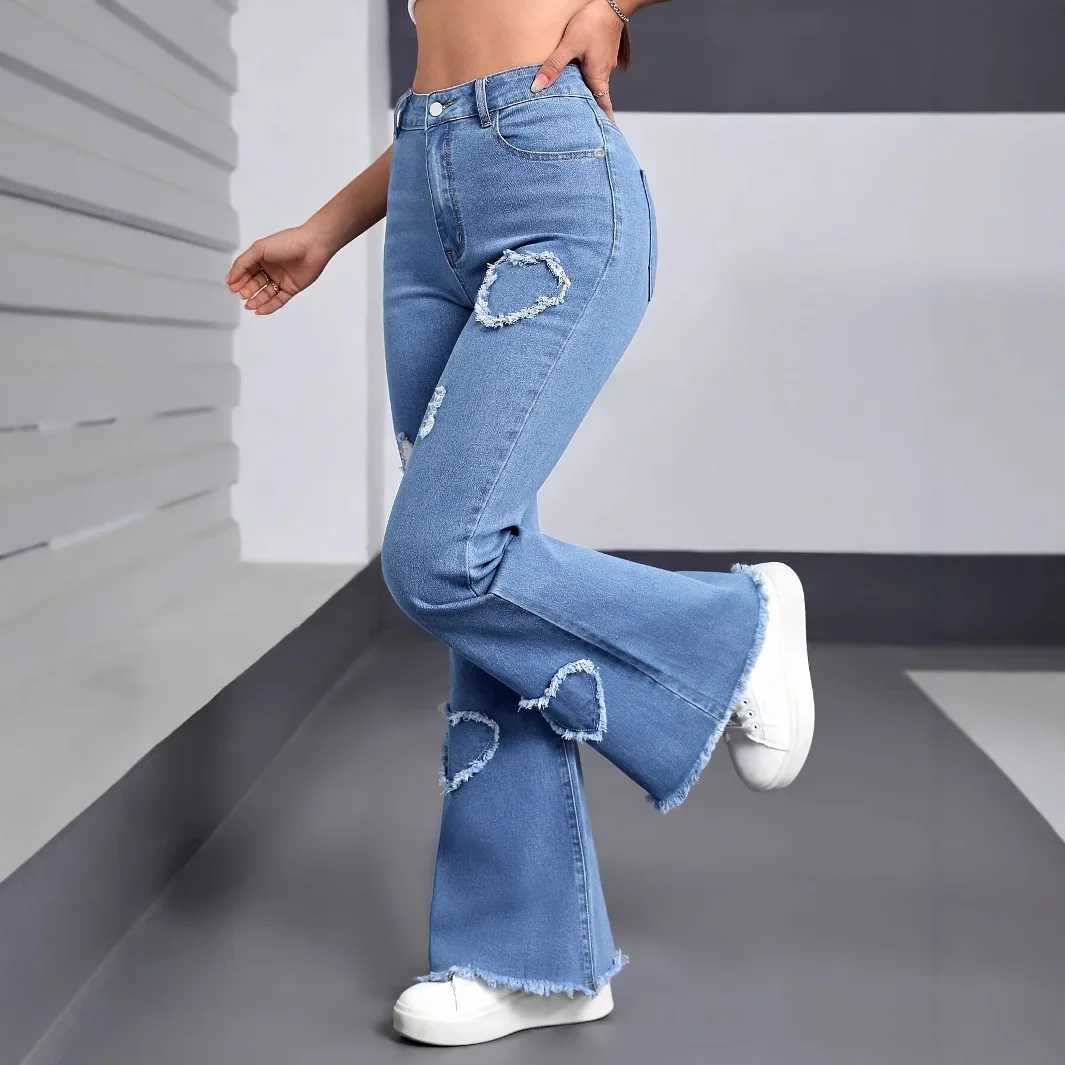 Denim Flared Pants Women Hole Jeans Boot Cut Distressed 2025 Streetwear High Waist Stretch Washed Vintage Full Length Trousers J251031