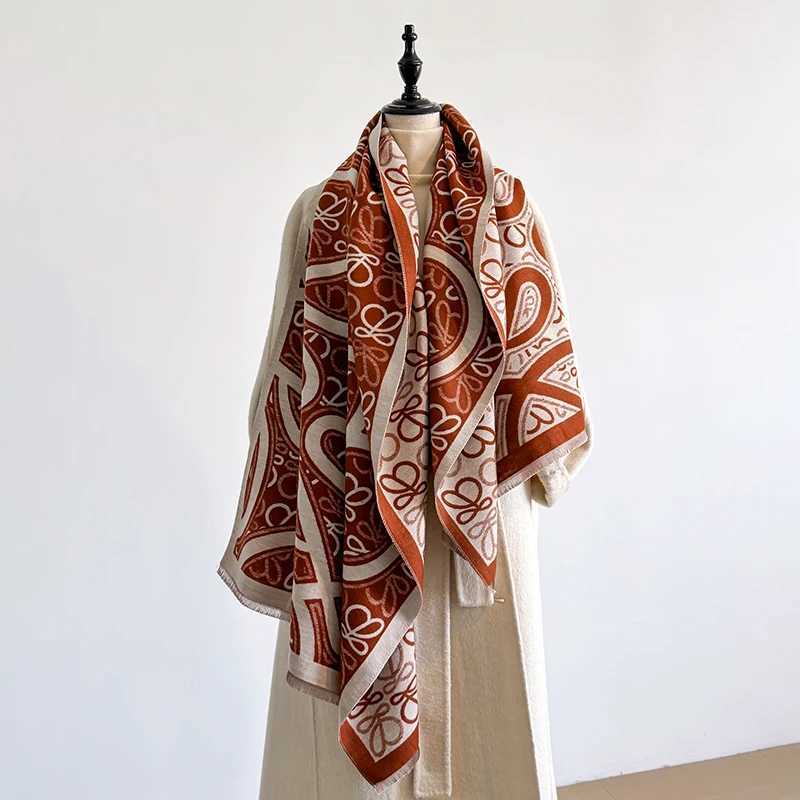 Womens Winter Luxury Thick Warm Wrap Imitation Cashmere Scarf with Abstract Jacquard Design for Casual Wear C251031