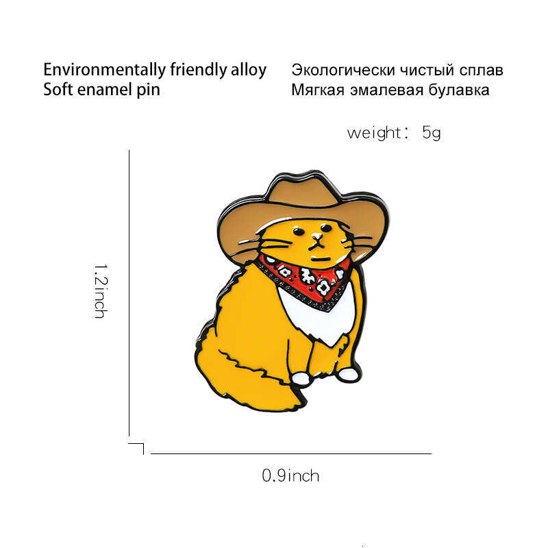 Cartoon Cute Brooch Enamel Pin Backpack Collar Denim Badge Western Cowboy Cat