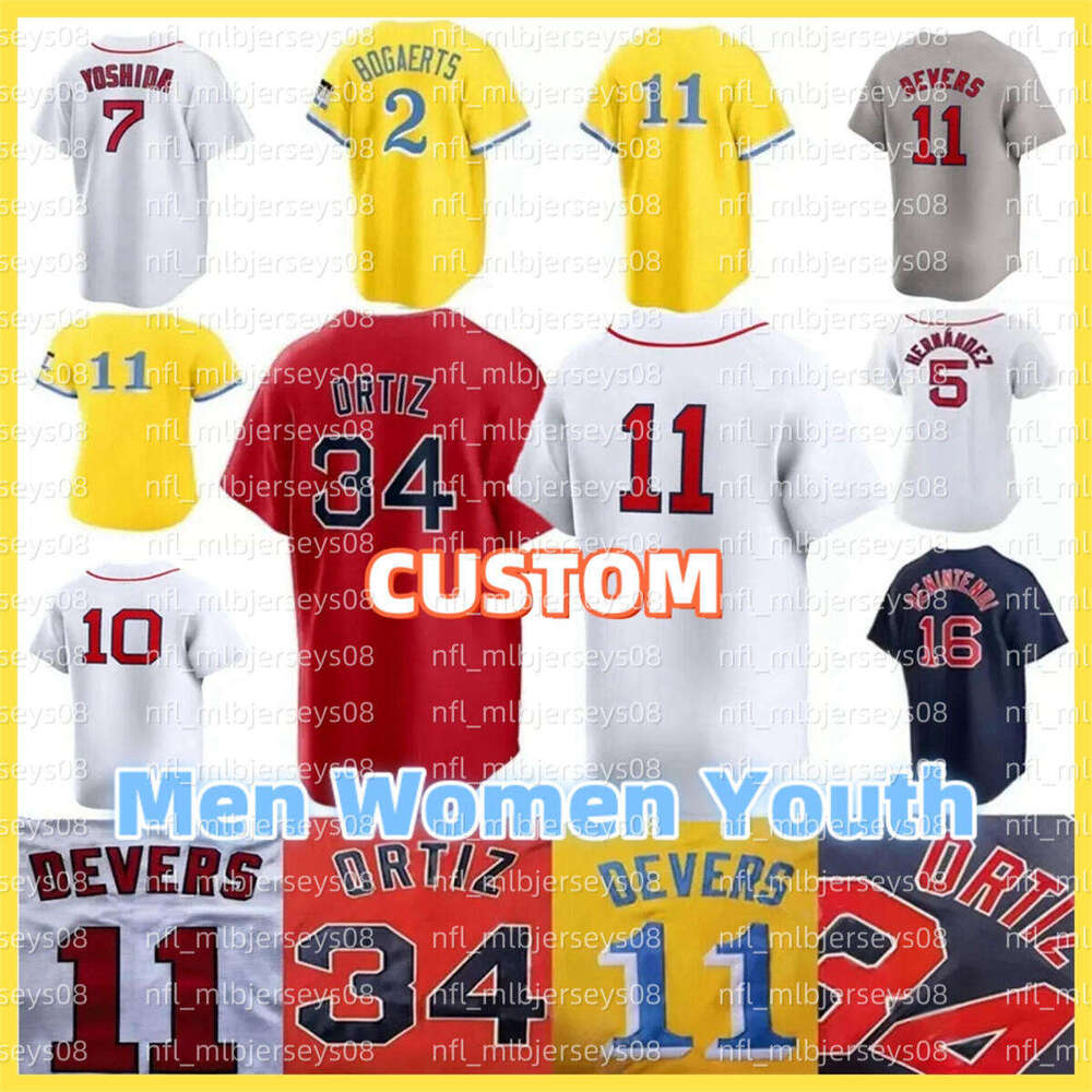 Custom MLB Red Sox Baseball Jersey David 34 Ortiz 11 Rafael Devers 7 Masataka Yoshida 36 Triston Casas 16 Jarren Duran Ceddanne Rafaela 12 Wong 19 Roman Anthony nnk