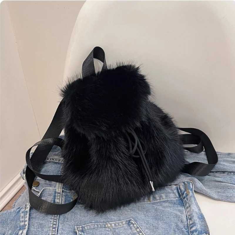 Womens Plush Backpack Stylish Commuter Cute Winter 2025 New Korean Student Travel Small Backpack Furry Design W251031