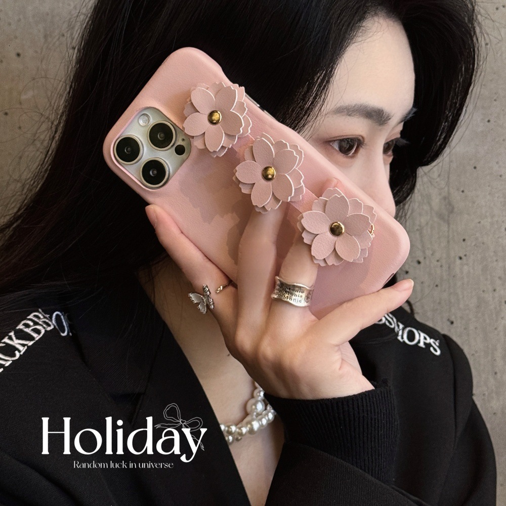 Solid Color Flower Wristband Phone Case Compatible with iPhone 17/16 PRO Simple Shockproof iPhone 15/14 Protective Cover
