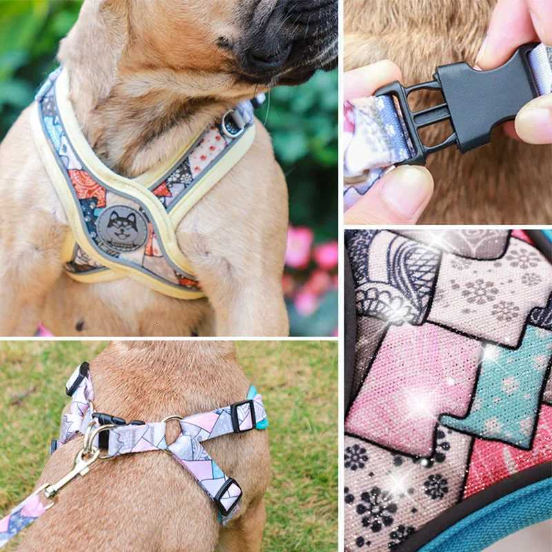 New Pets Dogs Accessories Luminous Adjustable Harness For Dogs Puppy Vest Collar Leash French Bulldog Medium Small Large Dog C251031