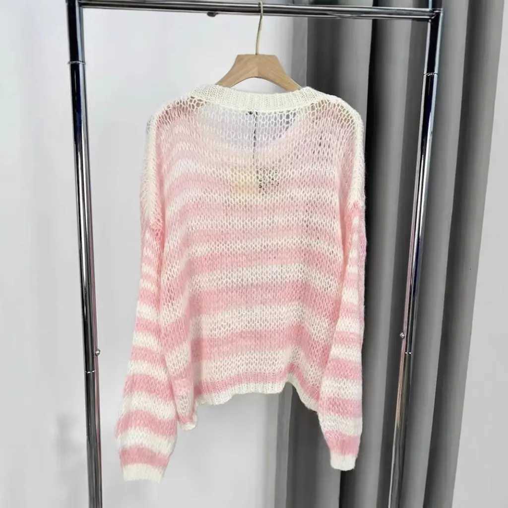 Style Ele Loose Striped Mohair Sweater Thin Swt Pullover Lazy Style Womens Fashion Knitwear W251031