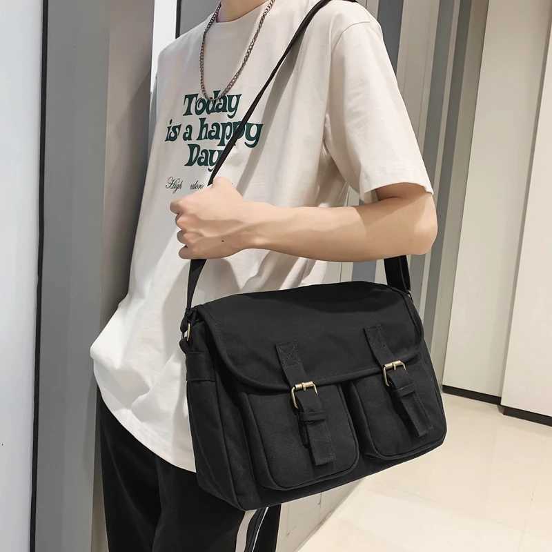Casual Canvas Women Shoulder Bags Female School Messenger Bags Multi Pocket Flap Buckle Unisex College Student Crossbody Bookbag W251031