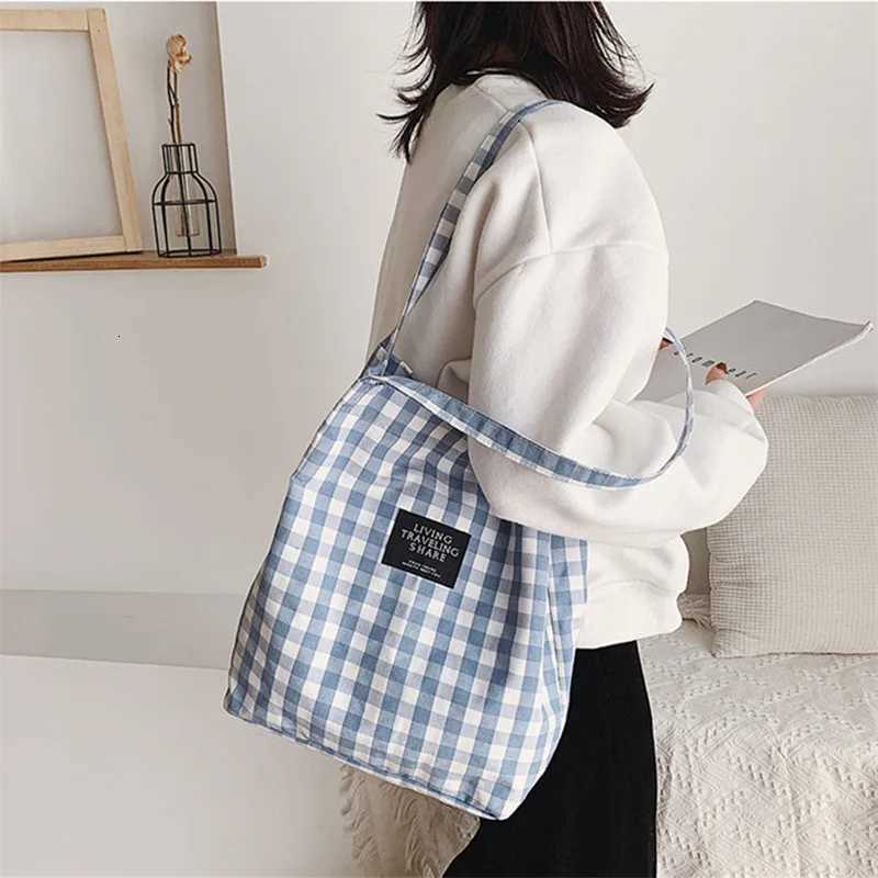 Fashion Simple Women Canvas Handbag Plaid Shoulder Bag Female Wild Black And White Check Tote Bag Campus Style Student Books Bag W251031