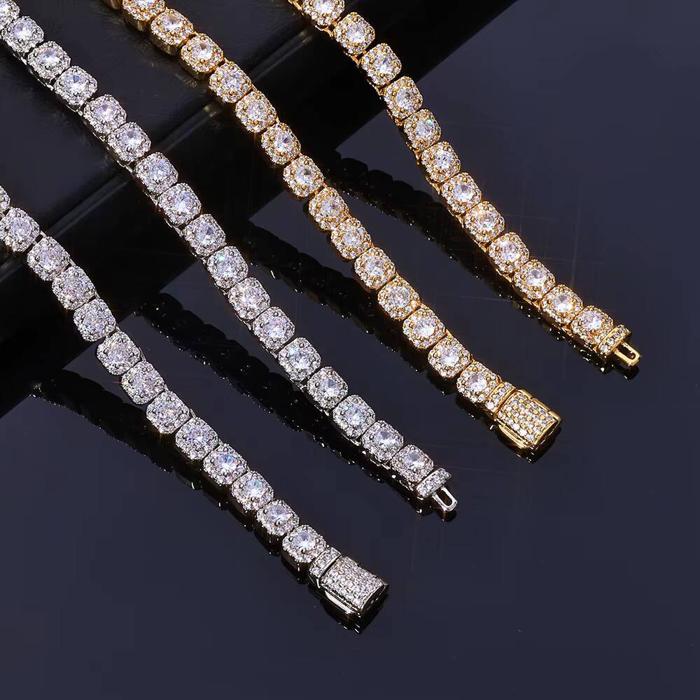 Fashion Bracelets Hip Hop Cz Cubic Zircon Iced Out Bling Zirconia 14k Gold Plated Silver Tennis Bracelet for Women Men Jewelry