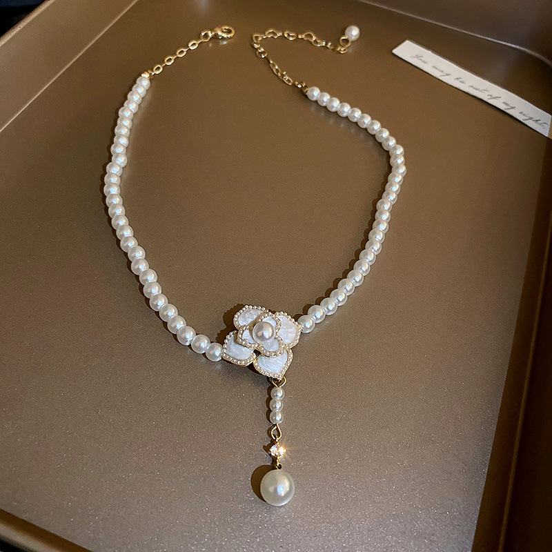 Elegant Camellia Necklace with Pearls for Women, Luxury Multifunctional Pendant Necklace, Light Luxury Niche Jewelry Gift - view 5