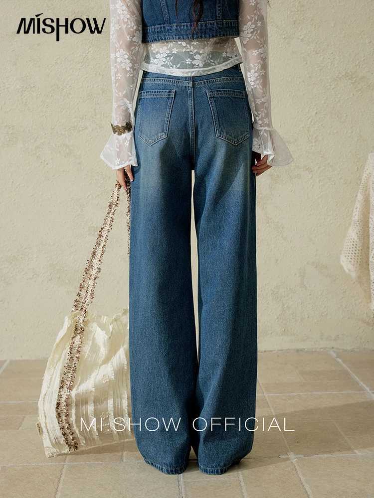 MISHOW Casual Straight Leg Jeans for Women 2025 Spring Versatile Washed Loose Women Pants Fashionable Denim Pants MXE16K0874 J251031