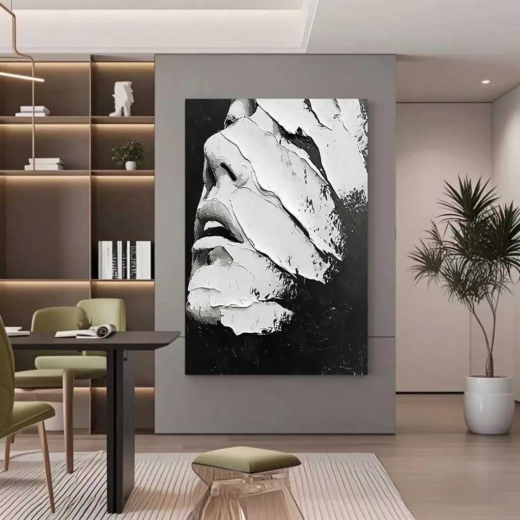 1pc Frameless 3149x4724 inches unique black and white abstract wall art featuring brushstroke side effects with threedimen C251031