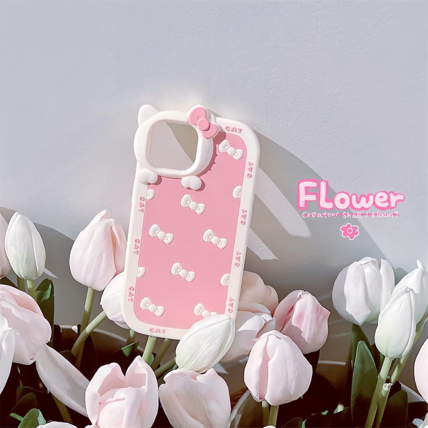 Sanrio custom Hello Kitty AUCAN Cute Silicone 14 6.1"& iPhone 13 6.1", Pink Kawaii Soft Funny Cover, Shockproof Classic Cat Bow Cellular Pho
