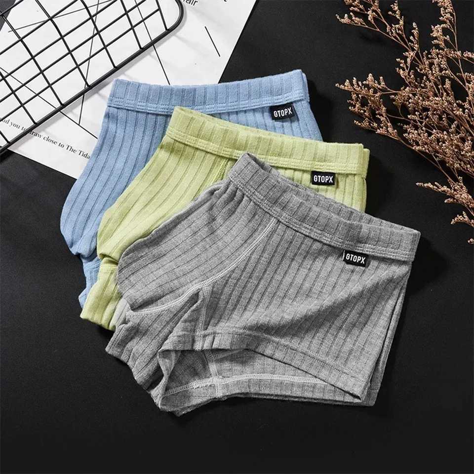 1pc Mens Solid Color Striped Trunks Underpants Uconvex Pouch Low Waist Breathable Sports Panties Shorts Man UnderwearT251031