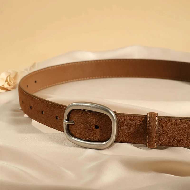 New Vintage Womens Suede Leather Belt Luxury Casual Leather Lady Belts Sliver Alloy Buckle Elegant Waist Belts for Dress CoatsW251030