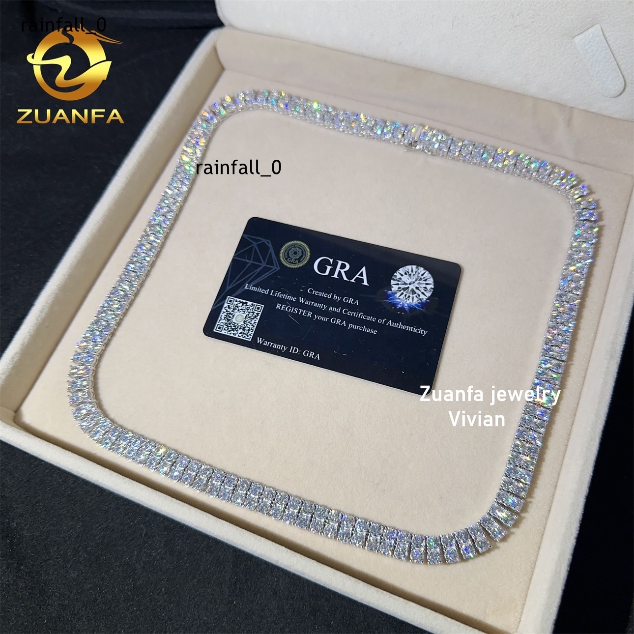 VVS Moissanite Diamond 925 Sterling Silver Pass Lab Grown Diamond Hip Hop Jewelry Moissanite Tennis Chain Tennis Chain Necklace