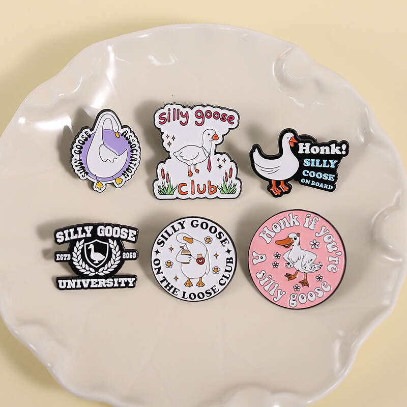 Cartoon Cute Big Goose Adorable Quotes Animal Brooch Metal Fun Unisex Student Backpack Accessory Badge