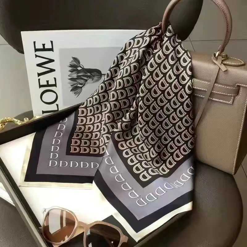 68cm Letter D Printed Scarf Womens Imitation Silk Highend Temperament Scarf Simple and Versatile Headscarf Shawl C251031