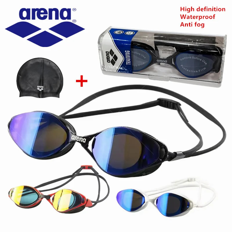 ARENA professional waterproof and anti fog highdefinition adult swimming goggles silicone swim cap 251030