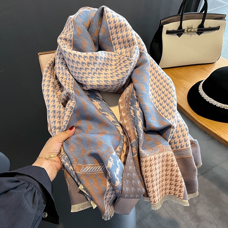 Bird Patterned Jacquard Women s Scarf Autumn And Winter Warm Thick Shawl Scarf Retro Equestrian Style Color Blocking Style Versatile Exquisite Scarf