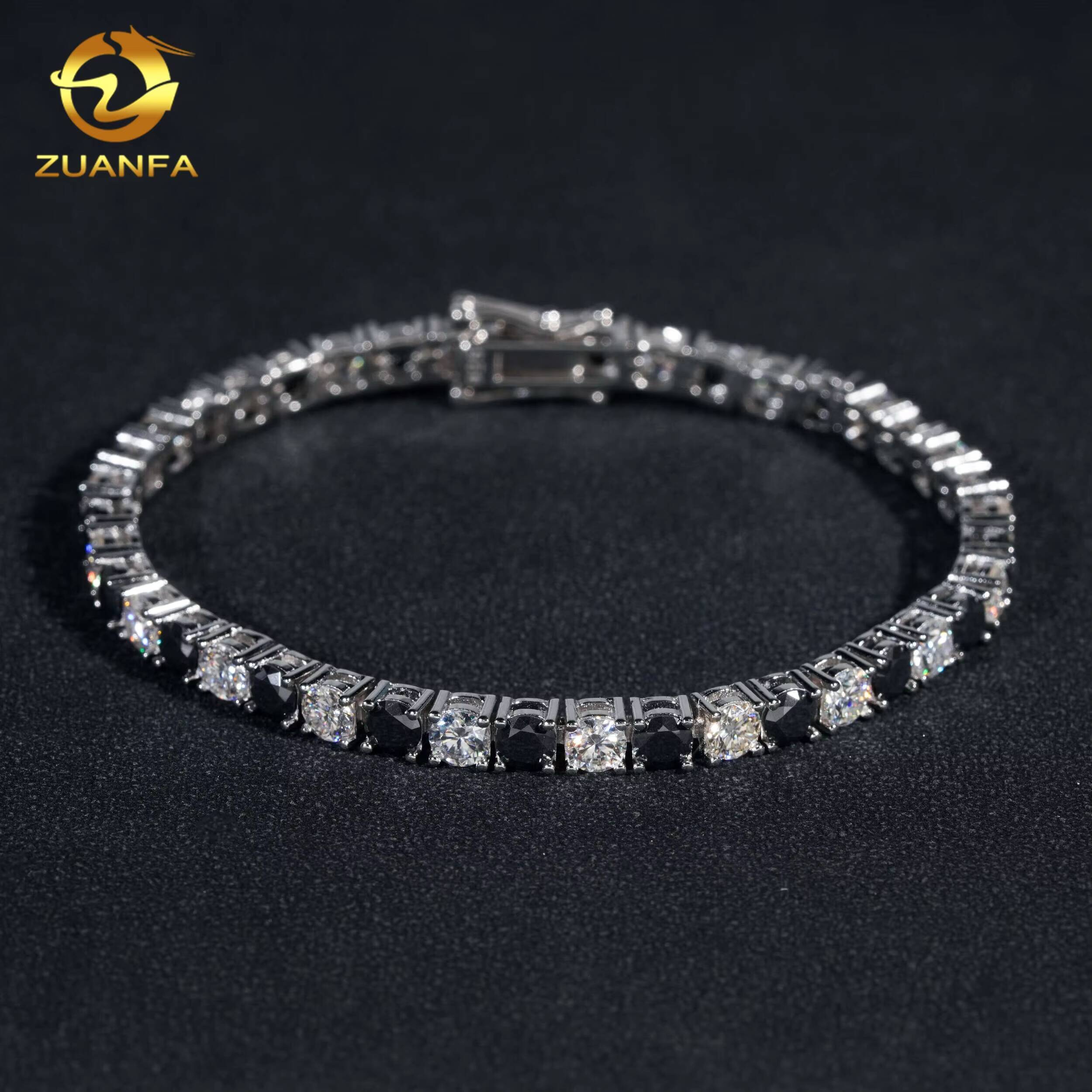 AB Color Moissanite Tennis Chain Necklace 4mm Black and White Moissanite Tennis Bracelet 925 Silver Moissanite Chain Jewelry