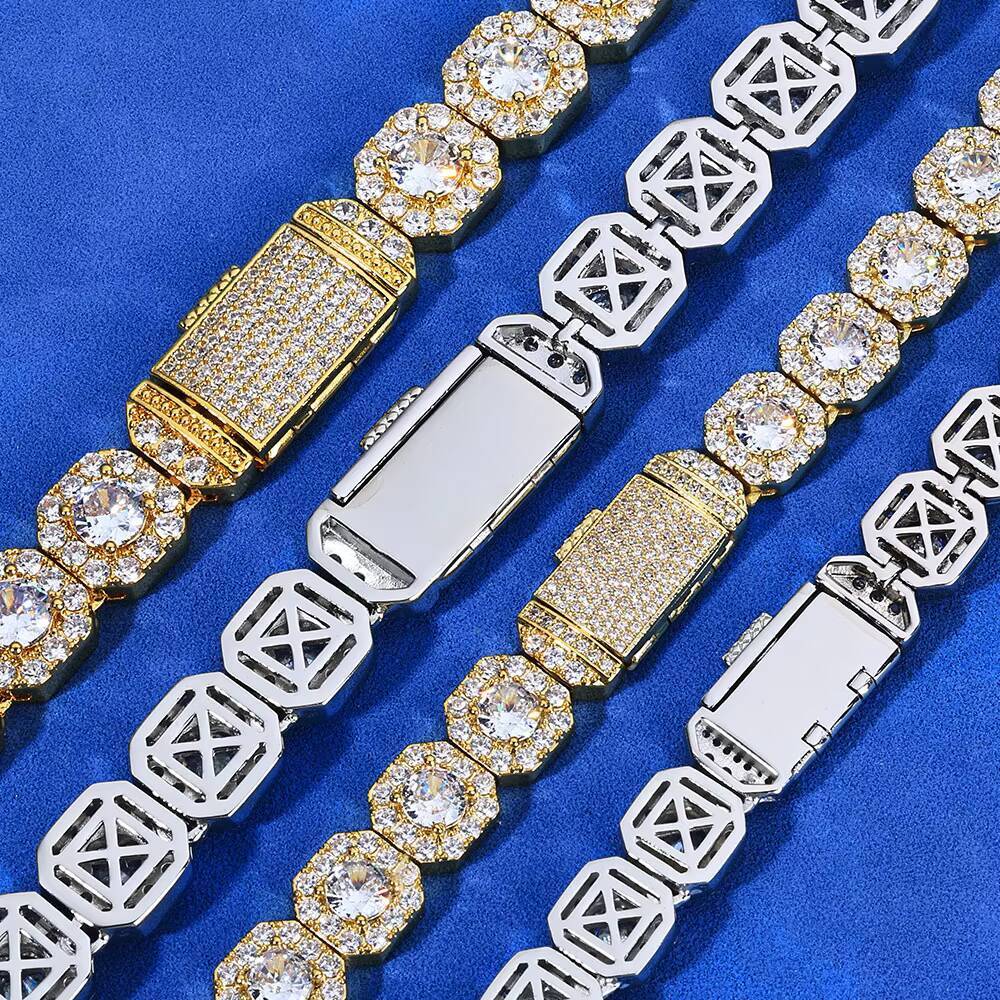 Bling Iced Out Bracelet Tennis Diamond Bracelets for Men 10mm Square Shape Cluster Tennis Chain Men Hiphop Jewelry