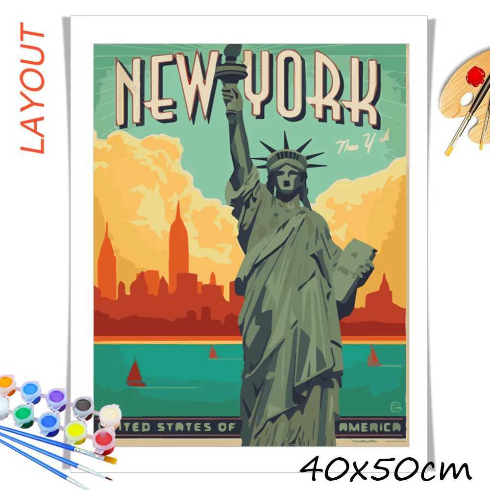 AZQSD Diy Coloring Picture By Numbers City New York Unique Gift For Children Painting By Numbers Landscape Home Decoration C251031