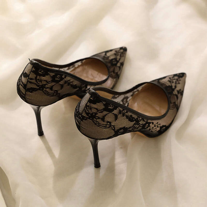 Mesh Black High Heels 2025 New Dress Lace Sexy Designer Shoe Stiletto Pointed Toe stiletto Shoes for Women
