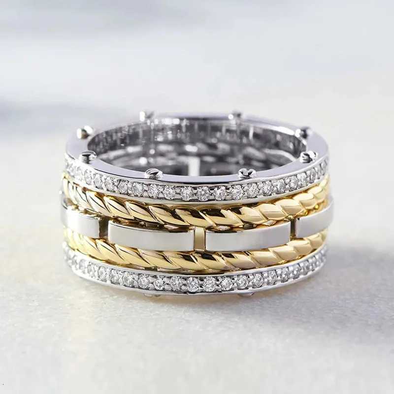 925 Sterling Silver Hip Hop Finger Rings for MenWomen Two Tone Twist Design Punk Couple Rings Lovers Wedding JewelryXJ251031