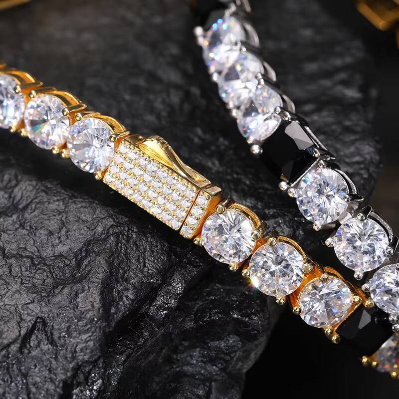 Gra Certificates Stock 6mm S925 White Gold Plated Hip Hop Jewelry D Color Black Moissanite Diamond Tennis Chain Bracelet Men